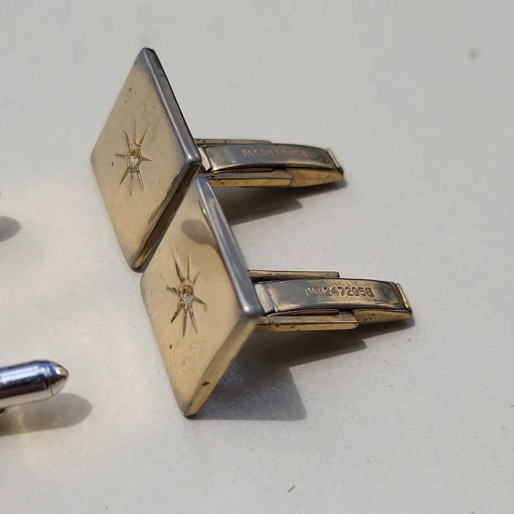 Vintage Mixed Metal Resin Cufflinks Lot Gold Silver Red Starburst Textured
